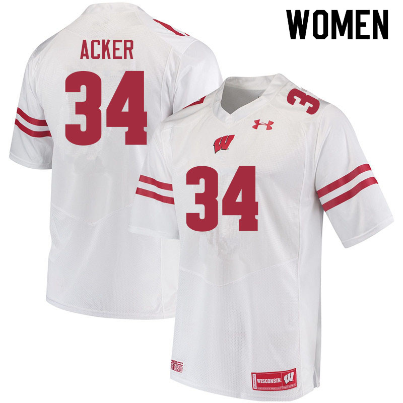 Wisconsin Badgers Women's #34 Jackson Acker NCAA Under Armour Authentic White College Stitched Football Jersey MP40Y84CW